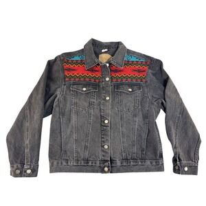 Vintage 80s Woolrich Denim/Wool Jacket Aztec/Southwestern Black USA Mens Medium